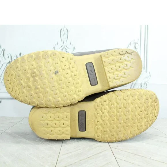 LL Bean Brown Leather Lace Up Shearling Lined Mid Calf Duck Boots Size 7 M - Picture 8 of 9